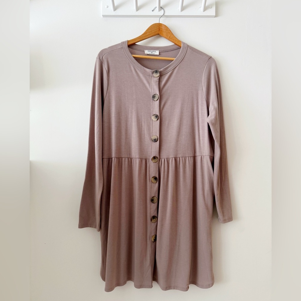 Zenana Long Gathered Waist Button Front Cardigan Size XXL